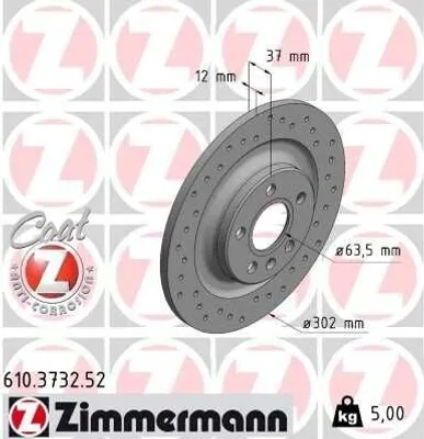 Produktbild von 2x ZIMMERMANN Bremsscheibe 610.3732.52 für VOLVO XC40 (536) 37mm 5kg 302mm