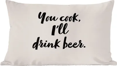 Produktbild von MuchoWow® Zierkissen Sofakissen Wohnzimmer Dekokissen 50x30 cm Zitate - Sprichwörter - Bier - Kochen - Du kochst, ich trinke Bier - Wohnzimmerdekoration - Polster mit Photo