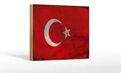 Produktbild von Holzschild Flagge Türkei 18x12 cm Flag of Turkey Rost Dekoration