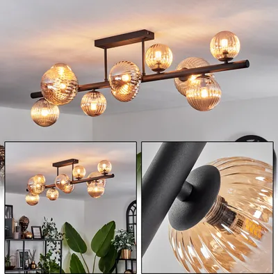 Produktbild von Isorella Deckenlampe aus Metall/Riffelglas in Schwarz/Bernstein