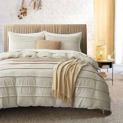 Produktbild von Famanu Bettwäsche Beige 155 x 220 cm - Kissenbezug 80 x 80 cm, Baumwolle und Mikrofaser, Boho-Stil