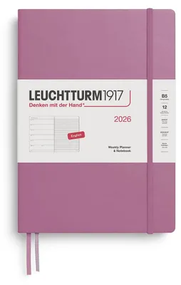 Image de LEUCHTTURM1917, Agenda hebdomadaire et carnet de notes, format B5, édition 2026, couleur "Dusty Rose"
