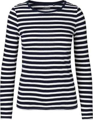 Immagine prodotto di Neutral O81050 | Maglietta a maniche lunghe da donna / 100% cotone equosolidale - Colore: Bianco - Navy (a righe) - Taglia: S
