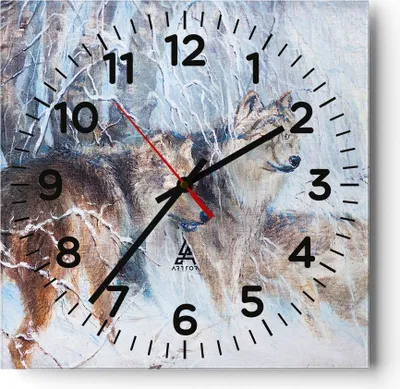 Produktbild von Wanduhr - Quadrat - Glasuhr - Wolf Tier Wald - 30x30cm - Schleichendes Uhrwerk - Lautlos - zum Aufhängen bereit - Dekoration Modern - Wanddekoration aus Glas - C4AC30x30-3770