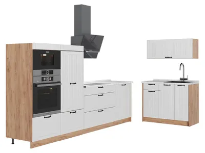 Produktbild von Küchenzeile Vicco Fame-Line Weiß Landhaus/Goldkraft Eiche 380 cm, AP Marmor, Model 64114