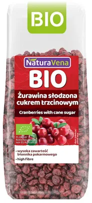 ŻURAWINA SŁODZONA CUKREM TRZCINOWYM BIO 100 g - NATURAVENA