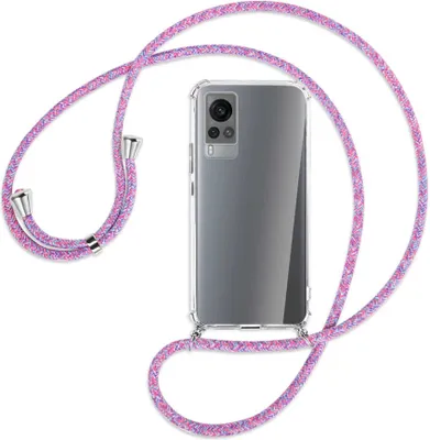 Produktbild von Handykette Backcover-Schutzhülle mit Band (Metall silberfarben) für vivo X60 - lila/rosa/blau