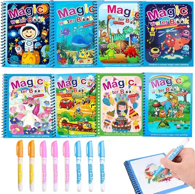 Productafbeelding van Waterkleurboek, 4 stuks, waterkleurboek, watermagisch boek, watermagisch boek, watermagie, kleuren, waterafbeeldingen, kinderen