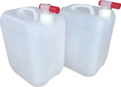 Produktbild von 2 x 10 L 10 Liter Wasserkanister Kanister lebensmittelecht dicht + 2 x Hahn DIN45 (2x10knn45 + 2xH.45)