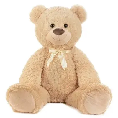 Produktbild von XXL Teddybär hellbraun flauschig mit Schleife 100cm groß Kuscheltier