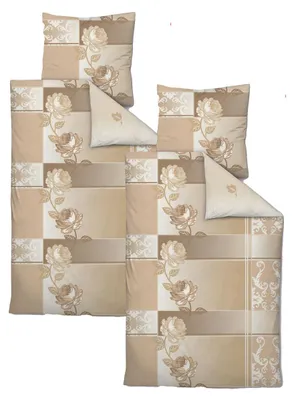 Produktbild von Hochwertige Fleece Bettwäsche Blumen Ornamente Beige 135x200 80x80cm: 4tlg.