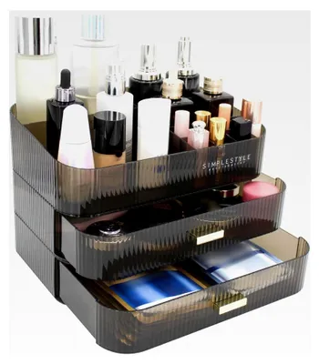 Produktbild von Kosmetik-Organizer mit 2 Schubladen, für Schlafzimmer und Bad, große Kapazität zur Aufbewahrung von Hautpflegeprodukten und Parfüm - Schwarz