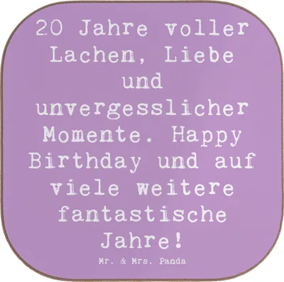 Produktbild von Mr. & Mrs. Panda Untersetzer für Gläser Spruch 20. Geburtstag Feiern - Lavendeltraum - Geschenk, Coaster, Teenagerzeit, Flaschenuntersetzer, Design, gläseruntersetzer