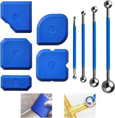 Imagen del producto de Juego de 9 herramientas para juntas, con espátulas para juntas de doble cara y raspadores para juntas, fabricadas en silicona y acero inoxidable, para