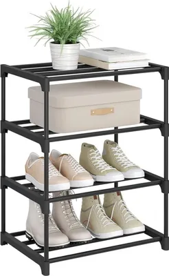 Produktbild von WOLTU Schuhregal schmal 4 Ebenen, Metall, für 8 Paar Schuhe, 42x54x30 cm : Schwarz Farbe: Schwarz