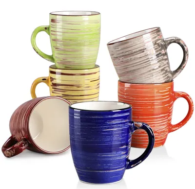 Immagine prodotto di Set di tazze da caffè - Tazze da caffè - 6 pezzi - 355 ml - Gres - Vetroceramica - Multicolore