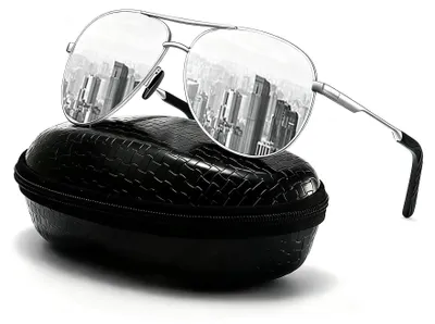 Produktbild von DXRPO Sonnenbrille Herren Polarisiert | Uni Polarisierte Outdoor Vintage Metall Rahmen Fliegerbrille UV400（Silber Silber）