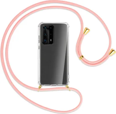 Produktbild von Handykette Backcover-Schutzhülle mit Band (Metall goldfarben) für Huawei P40 Pro Plus - rosa