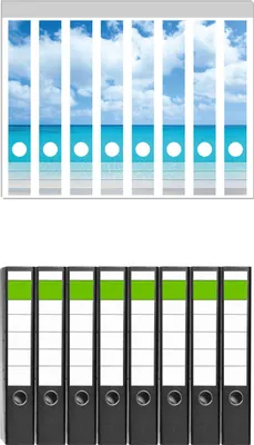 Produktbild von Wallario 8 Stück schmale Ordner inkl. Klebeetiketten mit Motive Sandstrand und blaues Meer -  Set mit Rückenschildern / Ordnerrücken Stickern