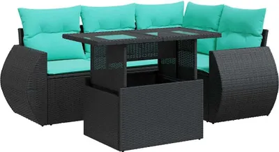 Produktbild von vidaXL 5tlg. Garten-Sofagarnitur mit Kissen Schwarz Poly Rattan Akazie
