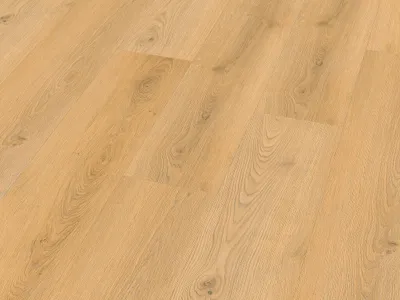 A close-up view of a wooden floor with a light brown and tan color scheme.