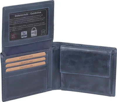 Produktbild von Scheintasche Echtleder blau 12x10x2 cm mit 11 Kreditkartenfächern und Sichtfensterfach