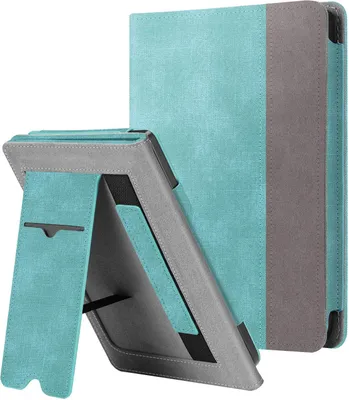 Produktbild von Fintie Hülle kompatibel für Tolino Shine 3 2018 / Kobo Clara HD/Kobo Nia - Kickstand Schutzhülle mit Kartenfach Handschlaufe und Auto Sleep/Wake Funktion, Jeansoptik Türkis