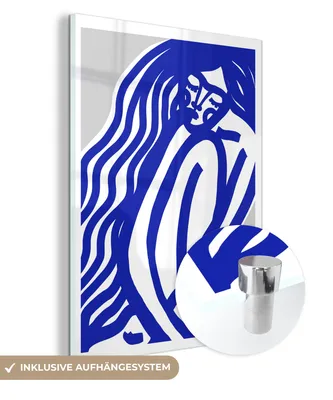 Obrázok produktu pre MuchoWow® Sklenené obrazy - Obrazy na stenu - Foto na skle Modrá - Portrét - Žena - Abstraktná 90x120 cm Dekorácia na stenu zo skla - Akrylový sklenený obraz - Akrylové obrazy - Akrylové sklo - Foto