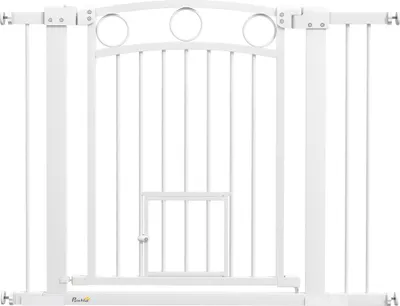 Image de Fortuna Lai Porte pour animaux domestiques, barrière d'escalier 77 cm, largeur réglable 76-104 cm, avec chatière, pour escaliers et ouvertures de portes, blanc