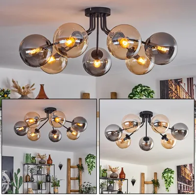 Produktbild von Fossobiubo Deckenlampe aus Metall/Glas in Schwarz/Bernsteinfarben/Rauchfarben