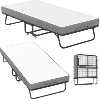 Productafbeelding van XMTECH opklapbaar gastenbed, opklapbed 88x200 cm, geschikt voor volwassenen, metalen bedframe met traagschuimmatras van ongeveer 13 cm dik, metalen bed met wielen, belastbaar tot 200 kg, geschikt voor slaapkamer en woonkamer