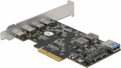 Produktbild von Delock PCI Express x4 Karte zu 4 x USB Type-C + 1 x USB Typ-A - SuperSpeed USB 10 Gbps - Low Profile Formfaktor