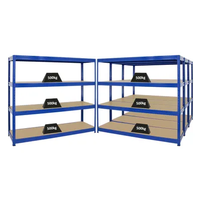 Produktbild von Mega Deal | 4x Schwerlastregal DINO | HxBxT 180x180x60cm | 4 MDF-Platten-Ebenen 6,5 mm | Fachlast 500kg | Blau
