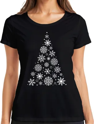 Produktbild von Schneeflocken Weihnachtsbaum - Weihnachten Weihnachtsgeschenk Christmas Damen T-Shirt, Schwarz, M