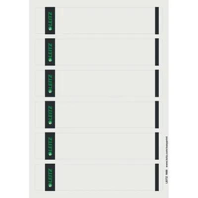 Produktbild von Ordneretikett Leitz - 39 mm Breite x 192 mm Länge - Rechteck - Tintenstrahl, Laser - Grau - Papier - Selbstklebend, Chlorfrei, Lösemittelfreier Klebstoff - 6 / Blatt - 25 Blatt