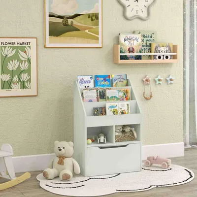 Immagine prodotto di Libreria - Scaffale per libri - Mobile contenitore - Mobile a parete - Armadio per bambini - Verde chiaro - Materiale: MDF