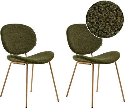 Zdjęcie produktu dla BELIANI Zestaw 2 krzeseł do jadalni ciemnozielony boucle metalowe jasnobrązowe nogi imitujące drewno bez podłokietników styl retro