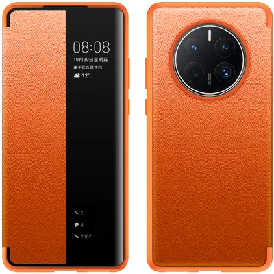 Immagine prodotto di Custodia per Huawei Mate 50 Pro custodia sottile in Finto cuoio con finestra di visualizzazione Arancione