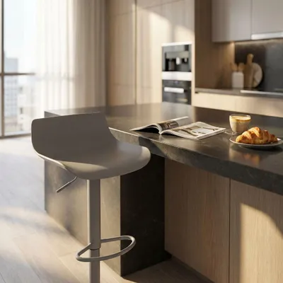 Immagine prodotto di Milani Home - sgabello bar in plastica e acciaio, grigio, girevole, regolabile, con poggiapiedi, 43 x 44 x 75/96 cm