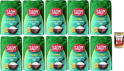 Produktbild von Farina Saom, Farina di Grano Tenero, Tipo 00, Weizenmehl, Pizza Napoli Pizzamehl Pizza Mehl 10x 1kg + Italian Gourmet polpa 400g