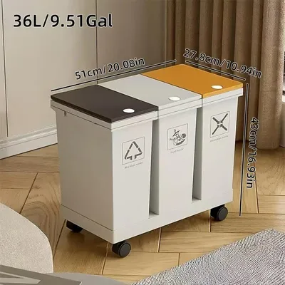 Produktbild von 36L Abfallsammler Mülleimer,Drei Farben Abfalleimer ,Küchen müllbehälter mit geruchsbeständiger Trocken-/nasser Abfalltrennung, rechteckiges Design.