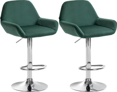 Produktbild von CLP 2er Set Barhocker Braga Samt drehbar und höhenverstellbar | Farbe dunkelgrün Material Gestell Metall in Chromoptik