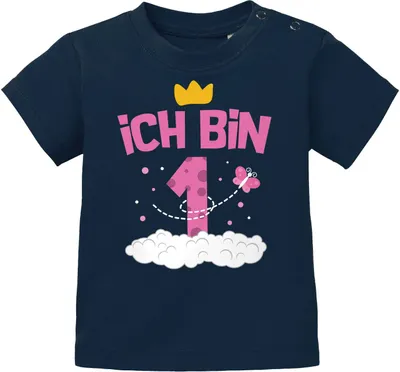 Produktbild von Baby T-Shirt 1. Geburtstag Ich bin 1 Zahl Alter Geburtstagsshirt kurzarm Baumwolle MoonWorks® dunkelblau 80/86 (10-15 Monate)