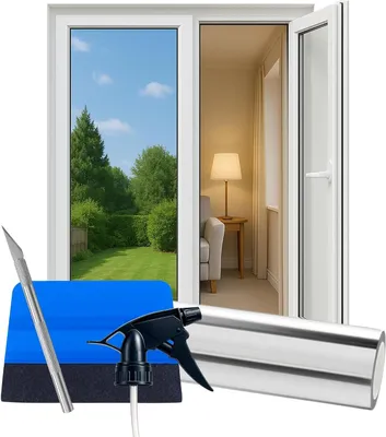 Obrázok produktu pre Raamfolia na ochranu pred slnkom – reflexná fólia na ochranu súkromia – zabezpečuje súkromie – blokuje teplo a UV žiarenie – 30 x 200 cm – strieborná, reflexná