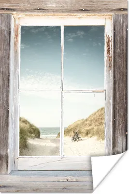 Produktbild von MuchoWow® Poster Aussicht - Strand - Fahrrad 120x180 cm - Kunstposter