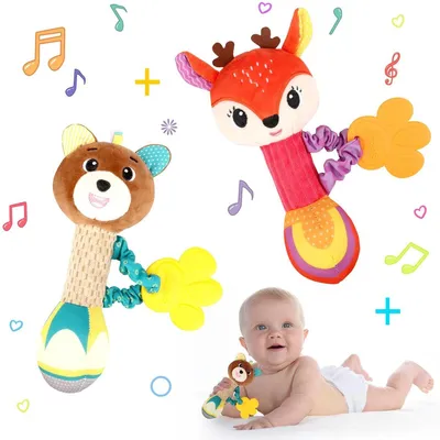 Productafbeelding van Rammelaartjes, set van 2 – Babyspeelgoed, grijprek voor jongens en meisjes, geschikt voor 0-12 maanden