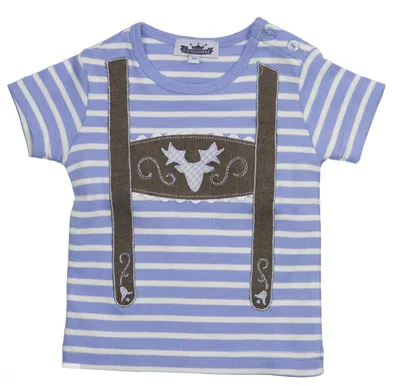 Productafbeelding van Baby T-shirt, gestreept in lichtblauw en wit, met vilten applicatie en verstelbare schouderbanden