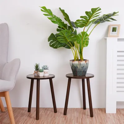 Produktbild von FATIVO 2er Set Blumenständer aus Bambus - Pflanzenständer, Beistelltisch & Couchtisch für Wohnzimmer, Balkon, Flur und Garten