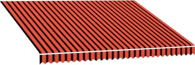 A striped awning is shown against a white background.