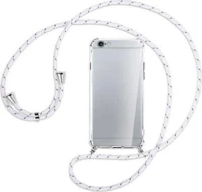 Produktbild von Handykette Backcover-Schutzhülle mit Band (Metall silberfarben) für Apple iPhone 6 / 6S - weiß/grau